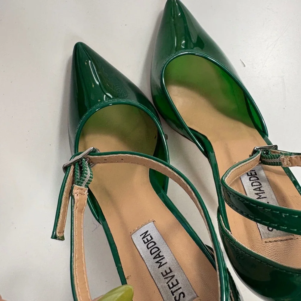 Steve Madden Green Translucent Pointed Toe Ankle Strap Stiletto Heels 7.5